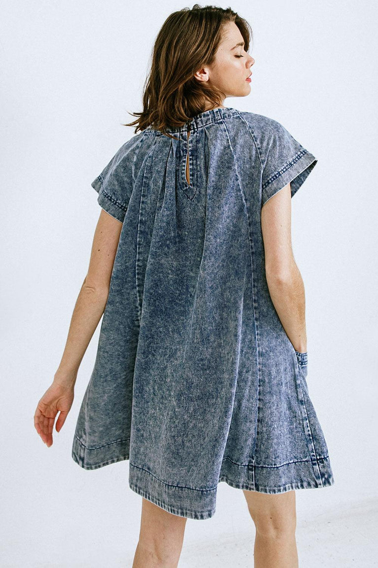 INDIGO FLARE DENIM MINI DRESS Flying Tomato Blue Jean short