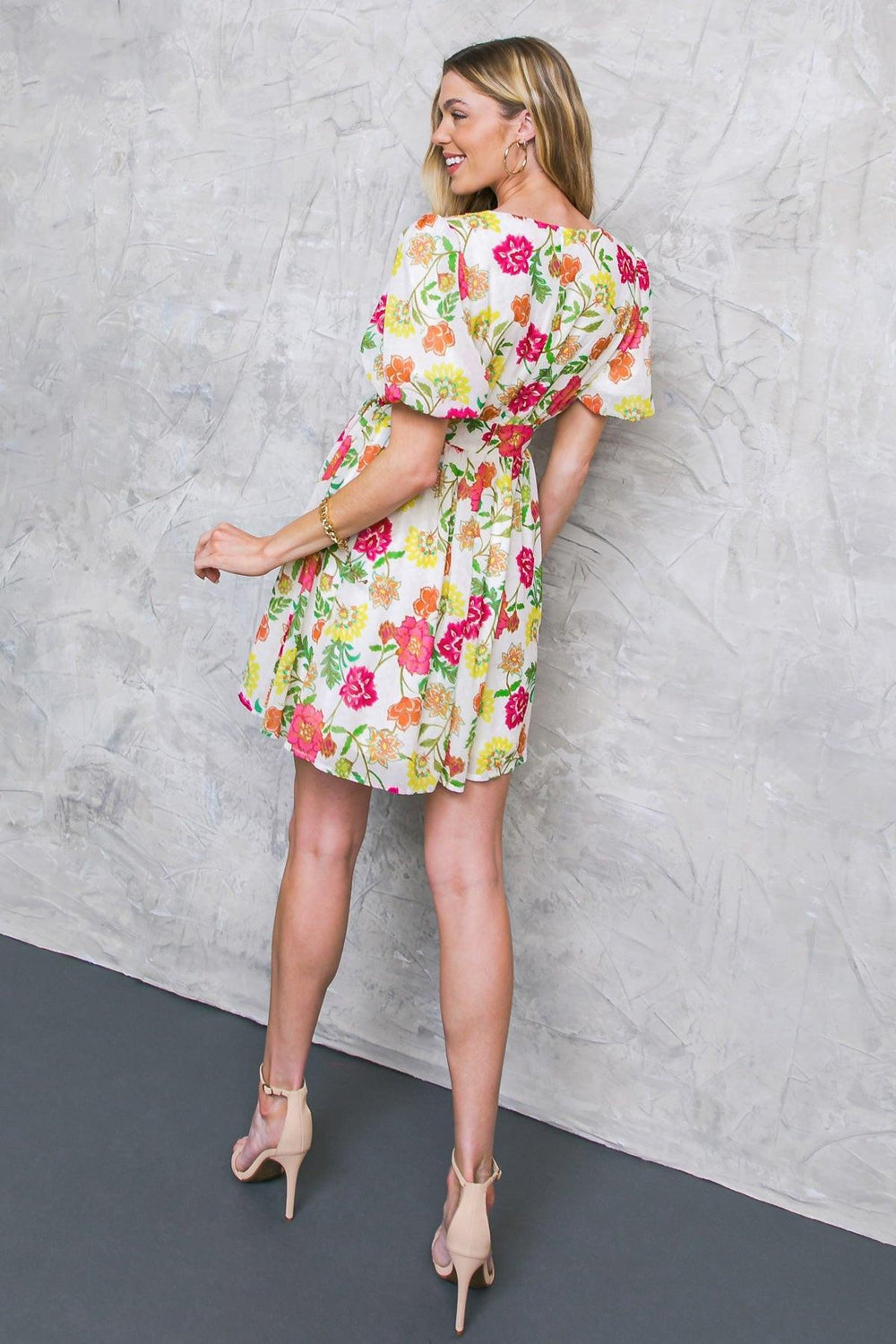 Flying Tomato Cream Cotton Floral Print Mini Dress