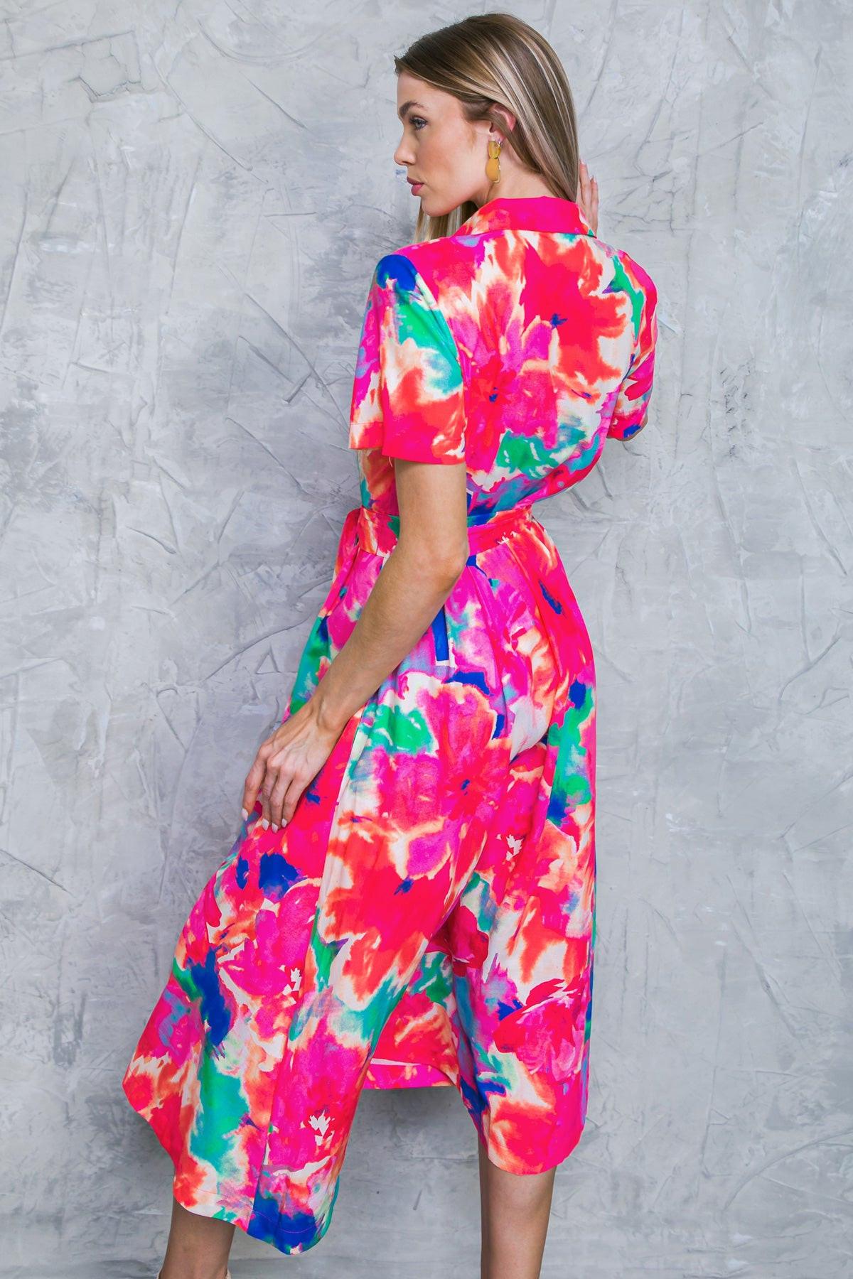MOVE OVER FLORAL WOVEN MIDI DRESS.