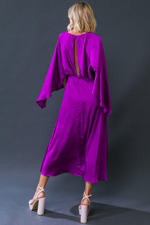 CAUGHT FEELINGS WOVEN MIDI DRESS.