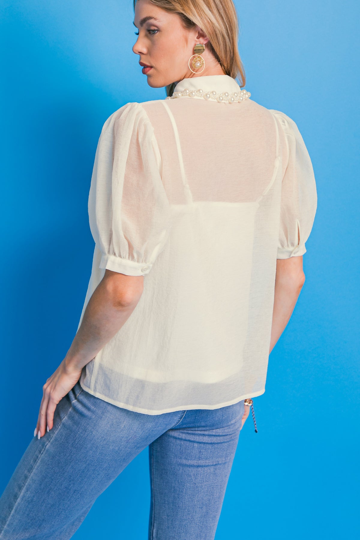 EASY ESSENTIAL IVORY WOVEN TOP