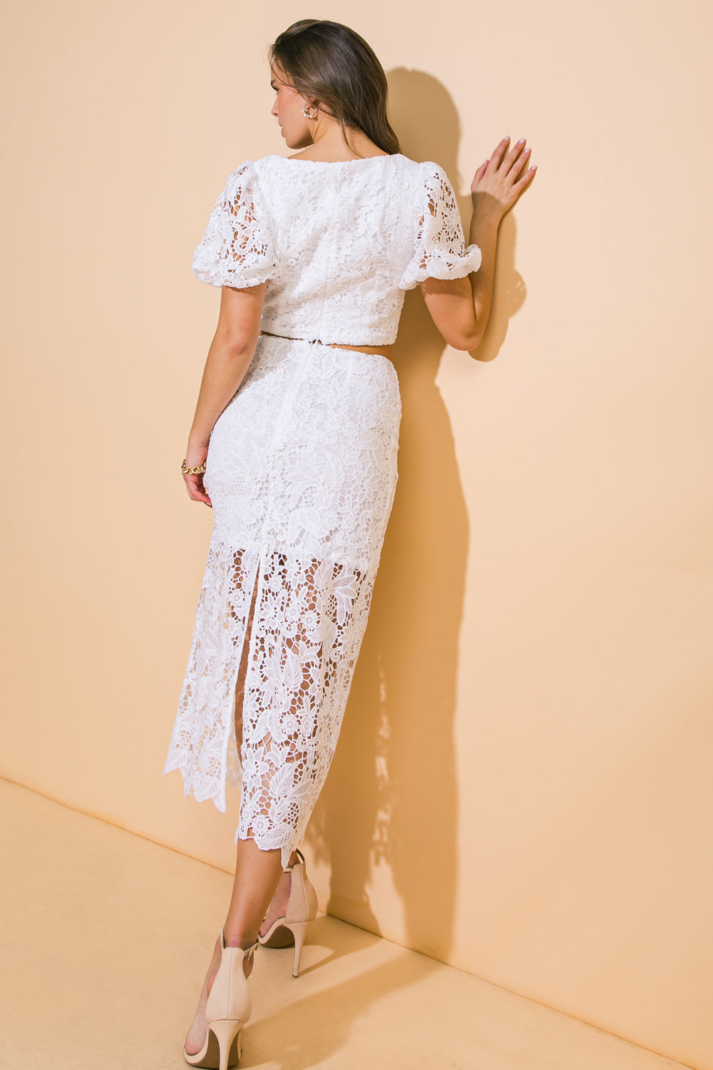 UNFORGETTABLE ICON WOVEN LACE TOP AND SKIRT