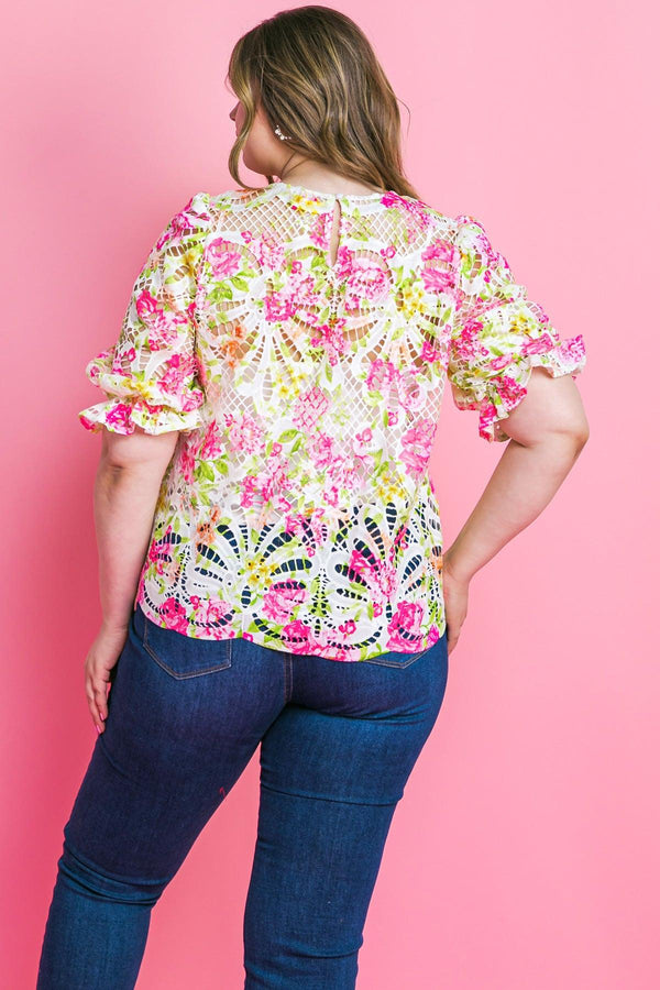 BLISS ME FLORAL WOVEN LACE TOP.