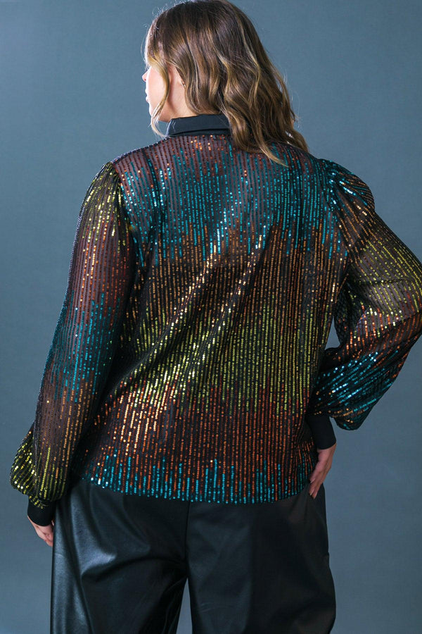 CAUSE A COMMOTION SEQUIN BLOUSE.