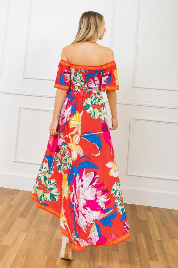 STEALING SUNSHINE FLORAL HI-LO DRESS.