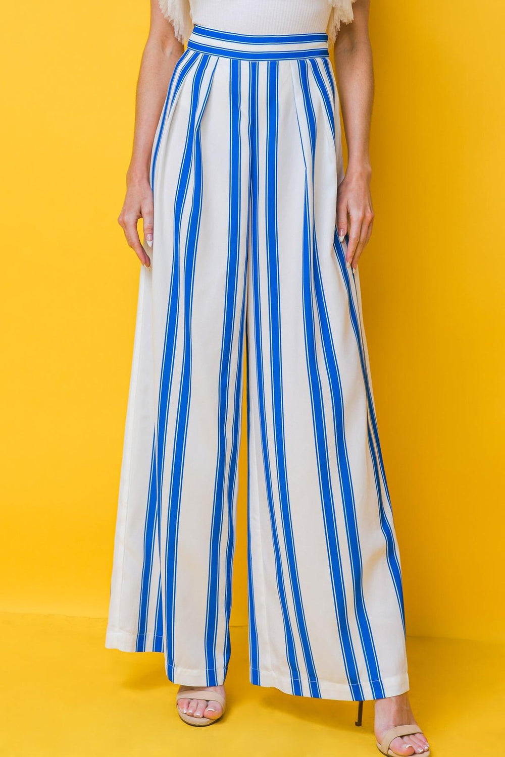 White and blue striped wide leg pants | Flying Tomato