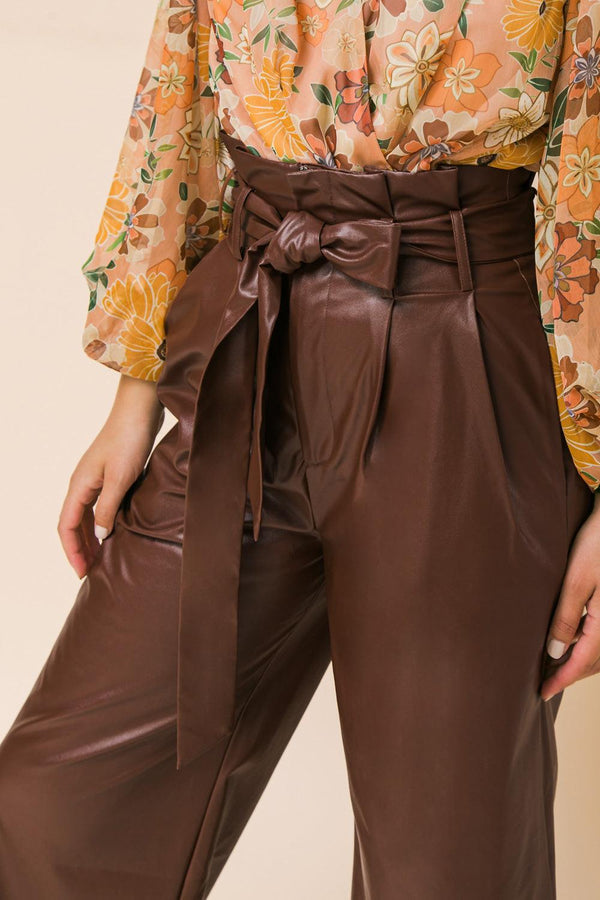 SHINING BRILLIANCE LEATHER WIDE LEG PANTS.