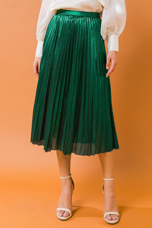 NEW ATTRACTION PLEATED MIDI SKIRT.