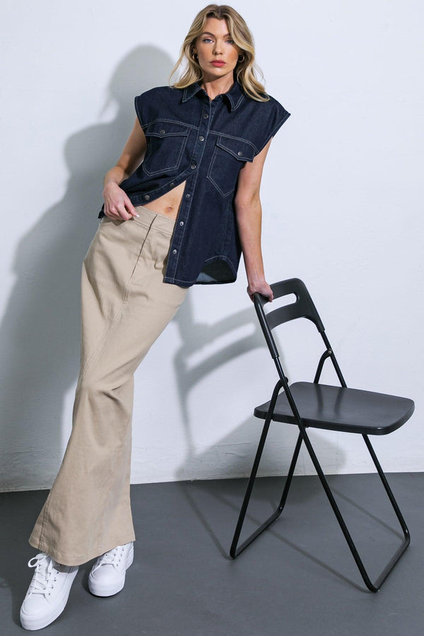 LET'S JUST RELAX DENIM TOP.