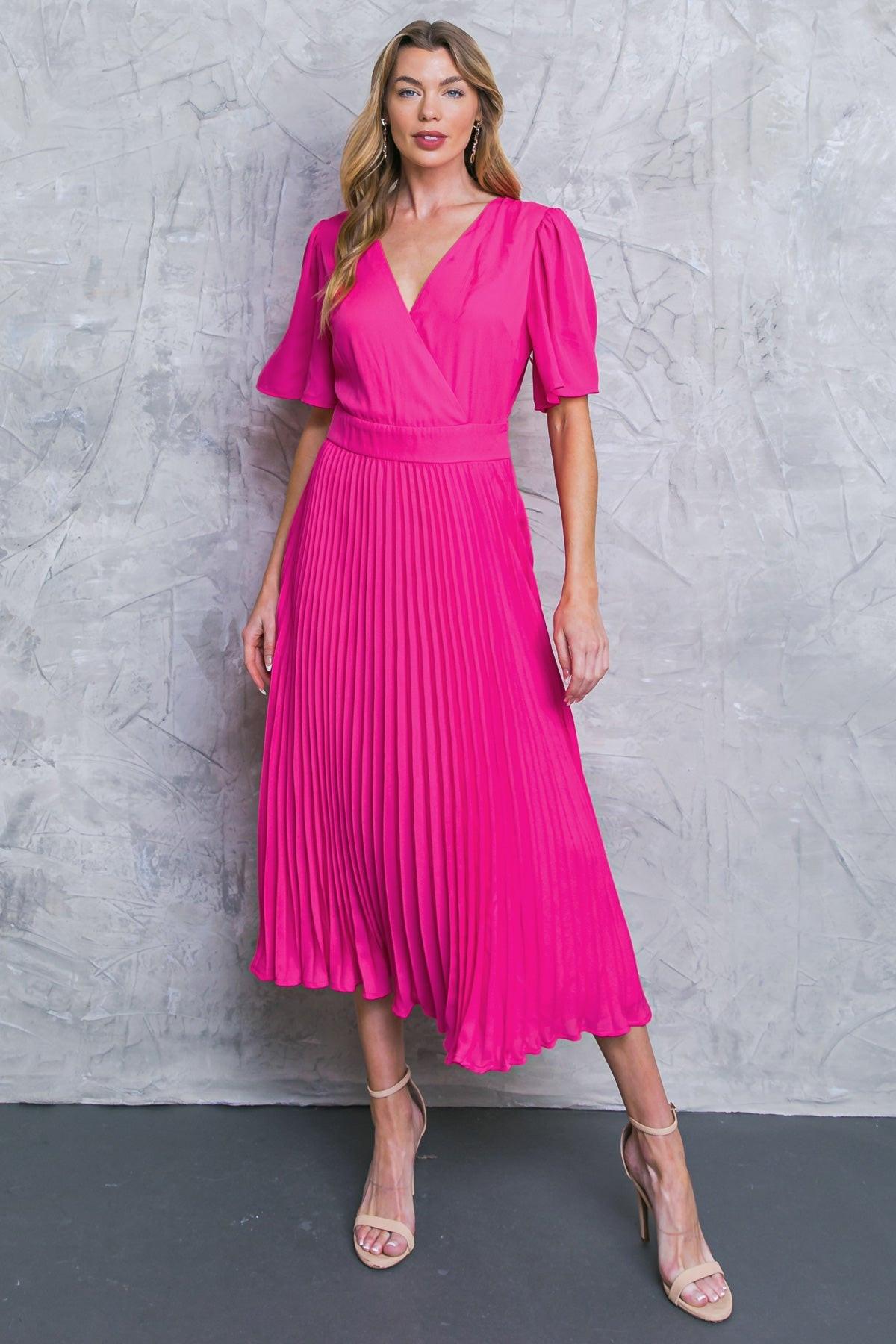 TOO CHIC WOVEN MIDI DRESS.