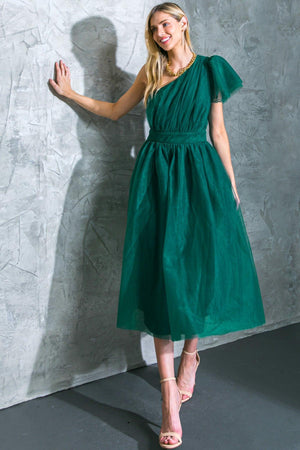 LIVELY CHARM TULLE MIDI DRESS.