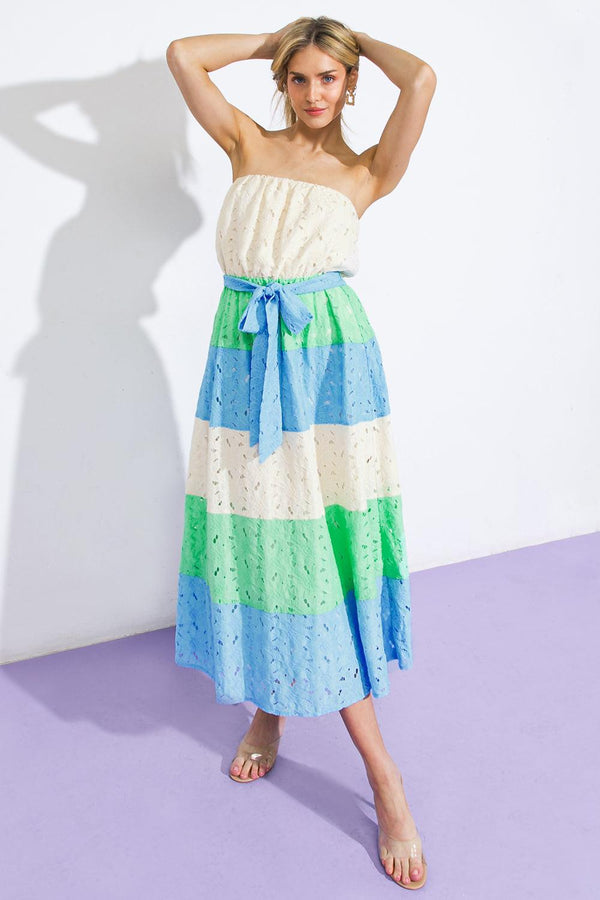 TAKE ME TO CABO WOVEN MIDI DRESS.