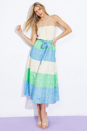 TAKE ME TO CABO WOVEN MIDI DRESS.