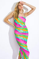 DESIRABLE DESTINATIONS MESH MIDI DRESS.