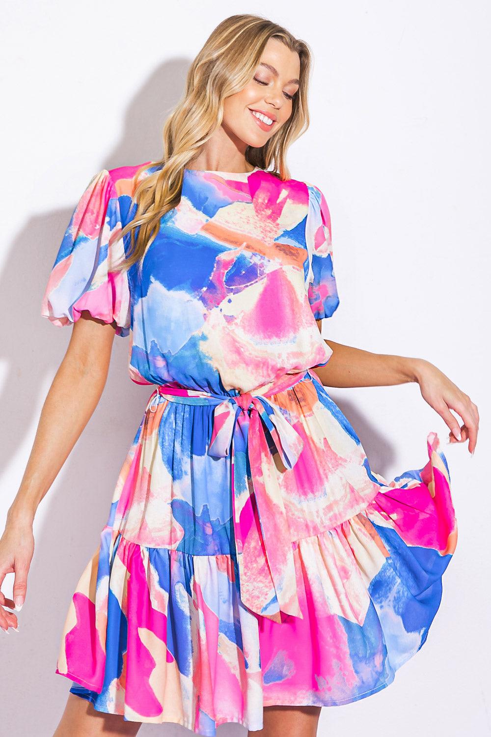BAYSIDE BRUNCH WOVEN MINI DRESS l FLYING TOMATO BLUE PINK / M BAYSIDE BRUNCH WOVEN MINI DRESS l FLYING TOMATO BLUE PINK / M