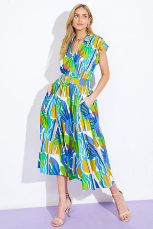 SUMMER MIRAGE WOVEN MIDI DRESS.