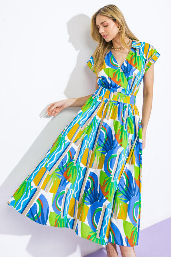SUMMER MIRAGE WOVEN MIDI DRESS.