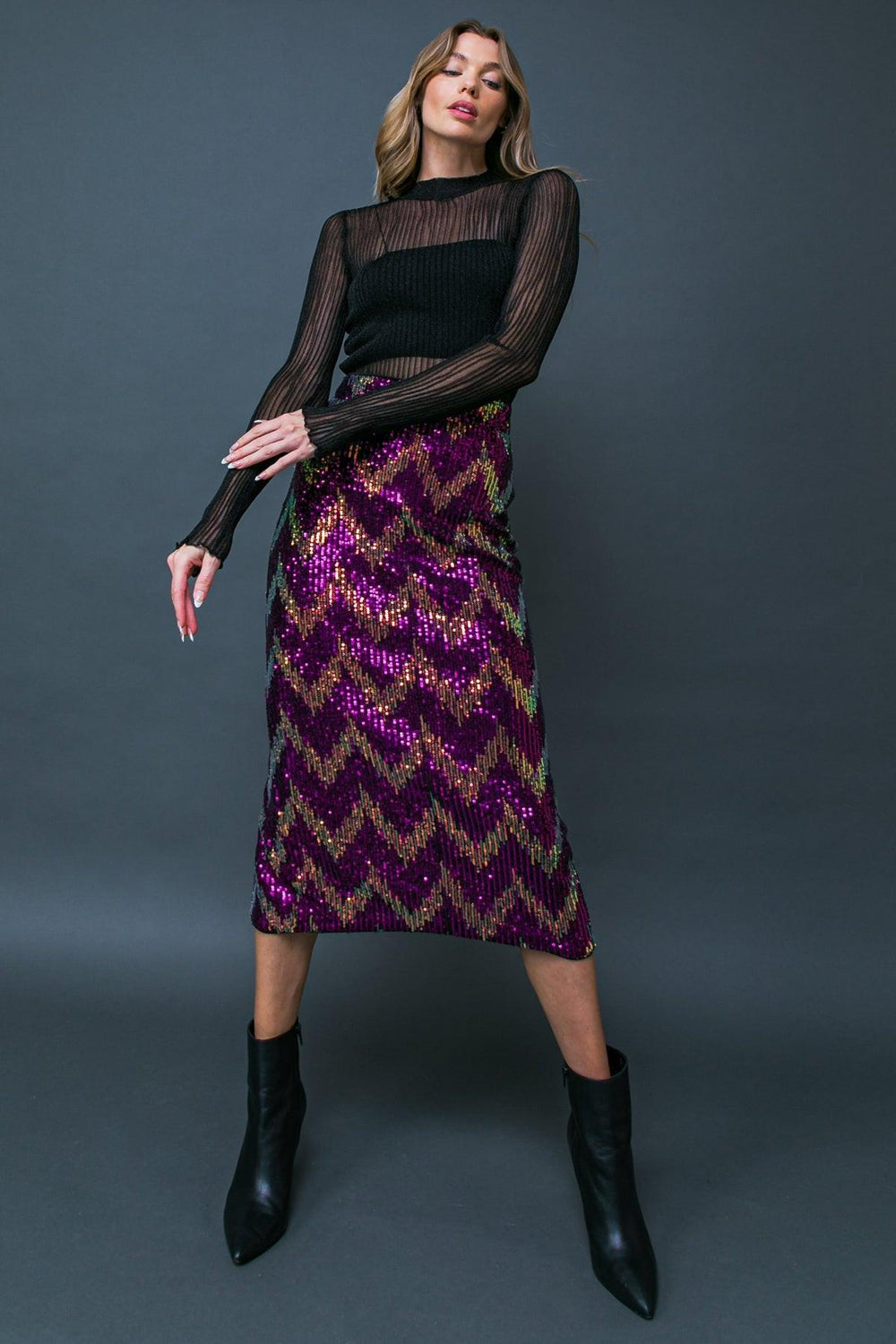 BE HAPPY FRIEND SEQUIN MIDI SKIRT.
