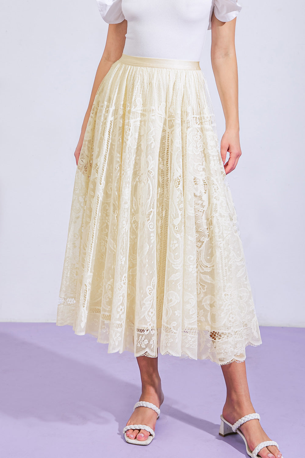 MEANINGFUL MOMENT WOVEN LACE MIDI SKIRT