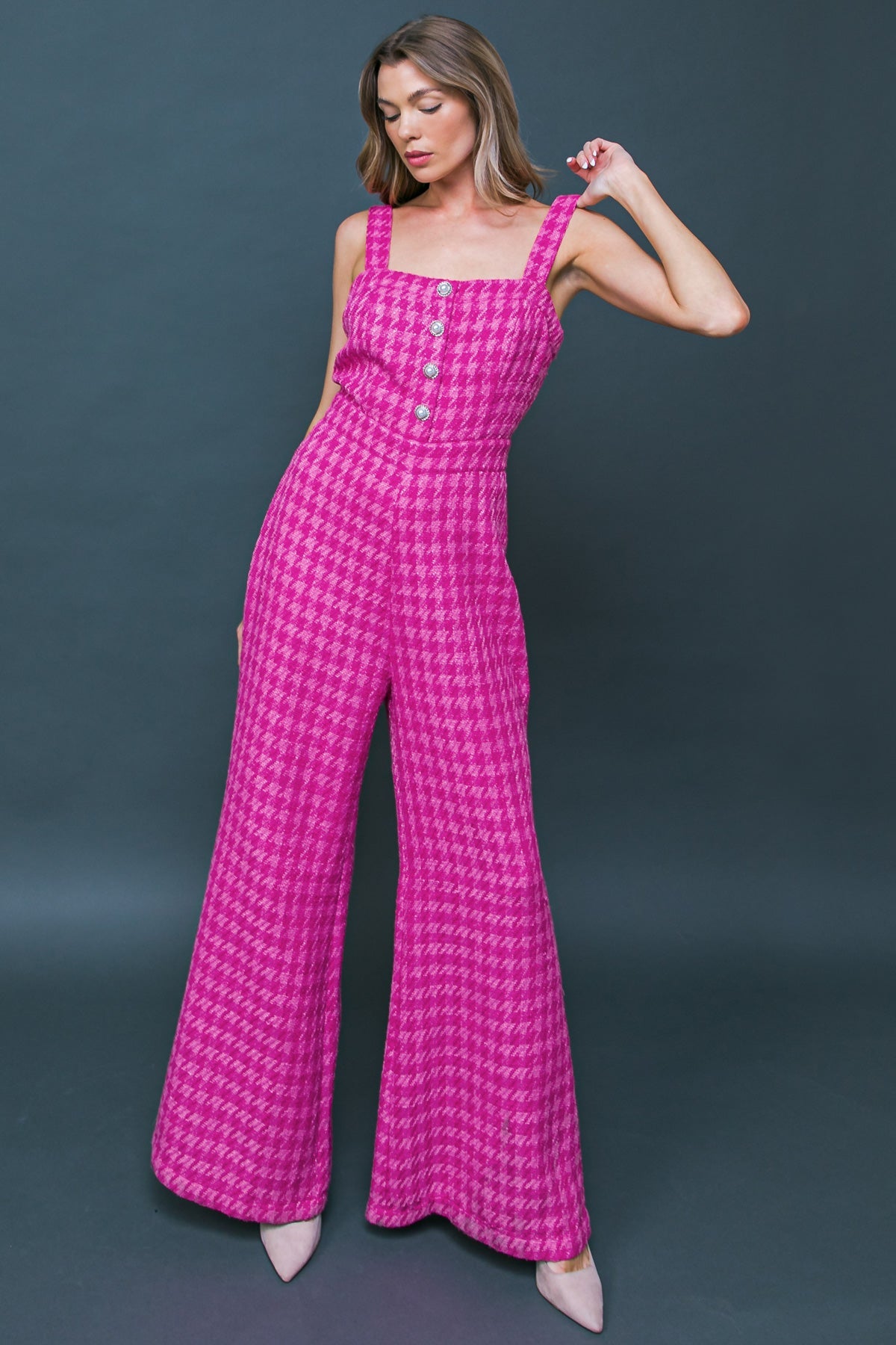 COOL GIRL STATUS TWEED JUMPSUIT