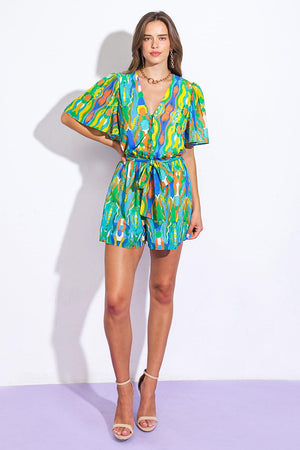 IN MY HAPPY PLACE WOVEN ROMPER.