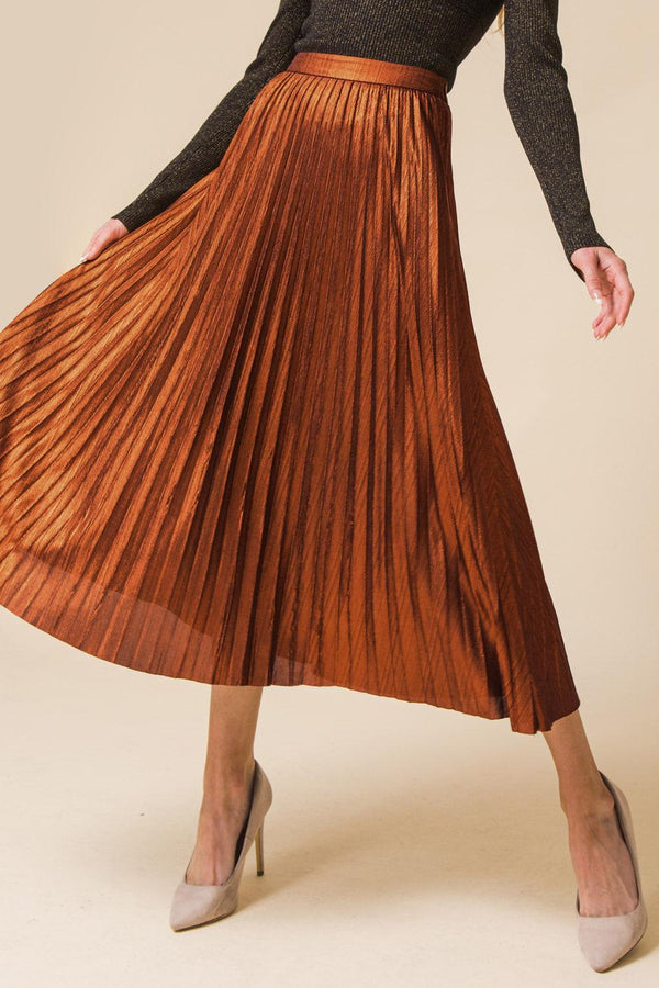NEW ATTRACTION PLEATED MIDI SKIRT.