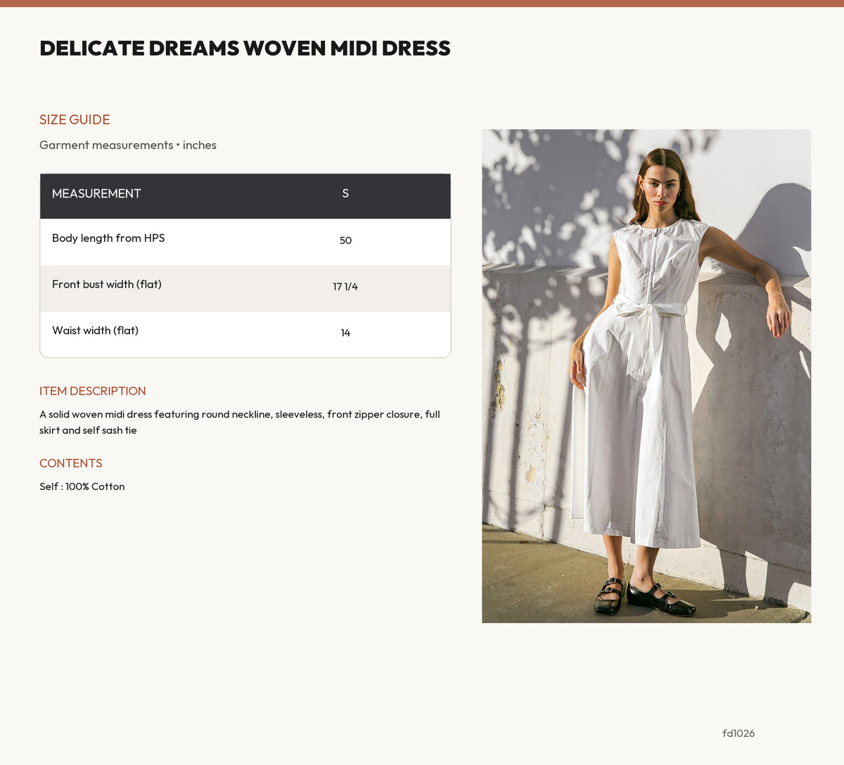 DELICATE DREAMS WOVEN MIDI DRESS size chart