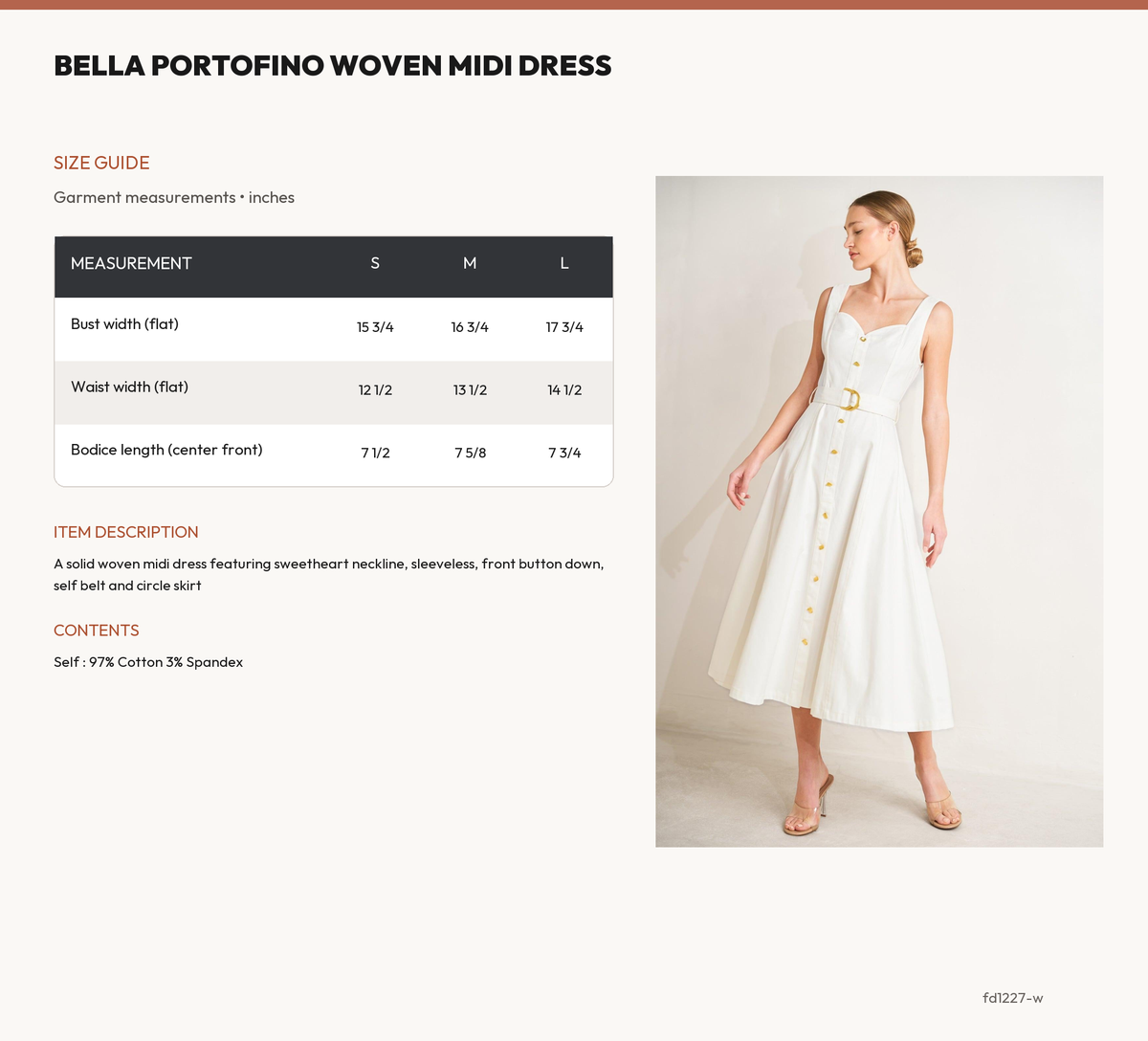 BELLA PORTOFINO WOVEN MIDI DRESS size chart