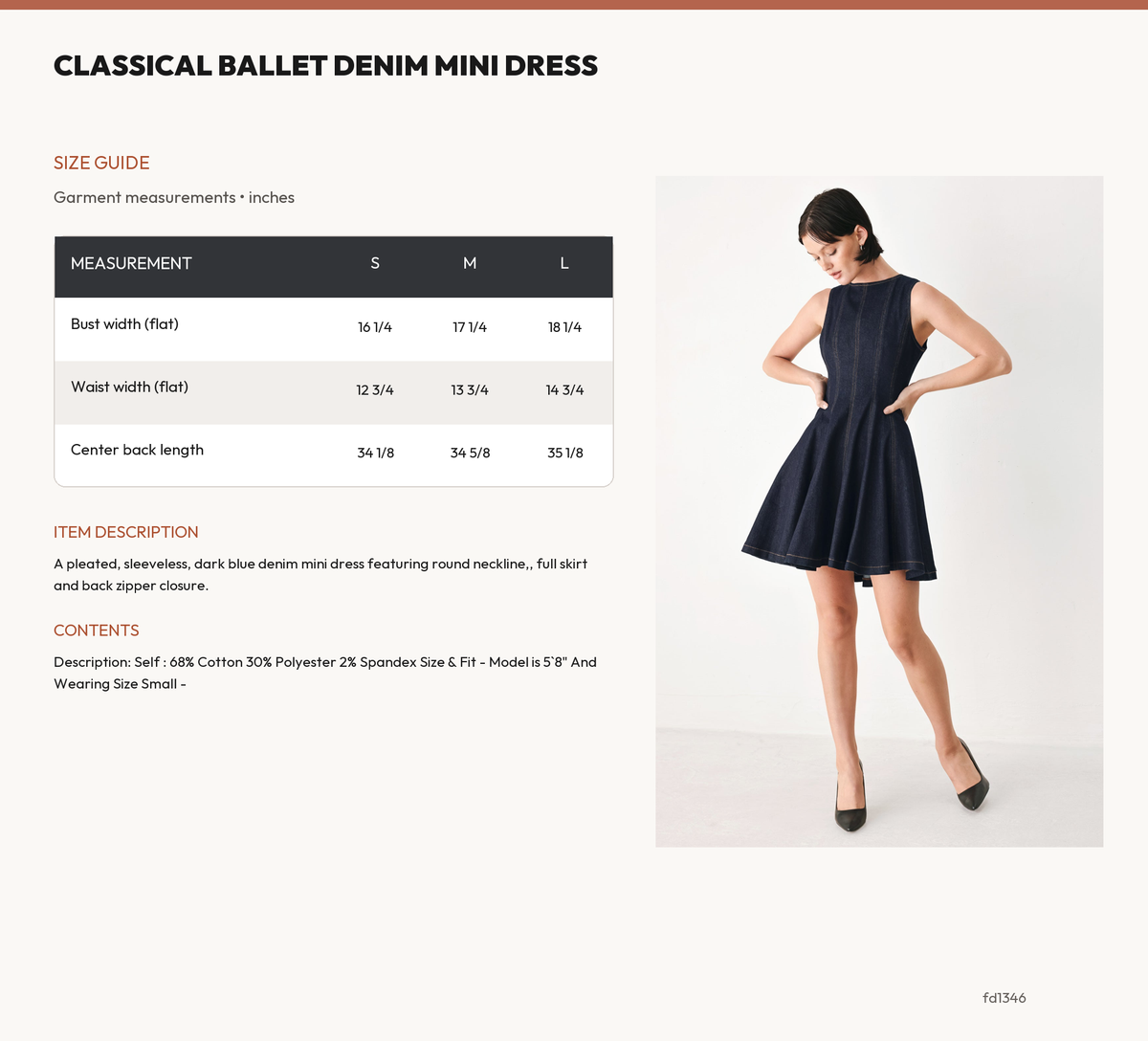 CLASSICAL BALLET DENIM MINI DRESS size chart