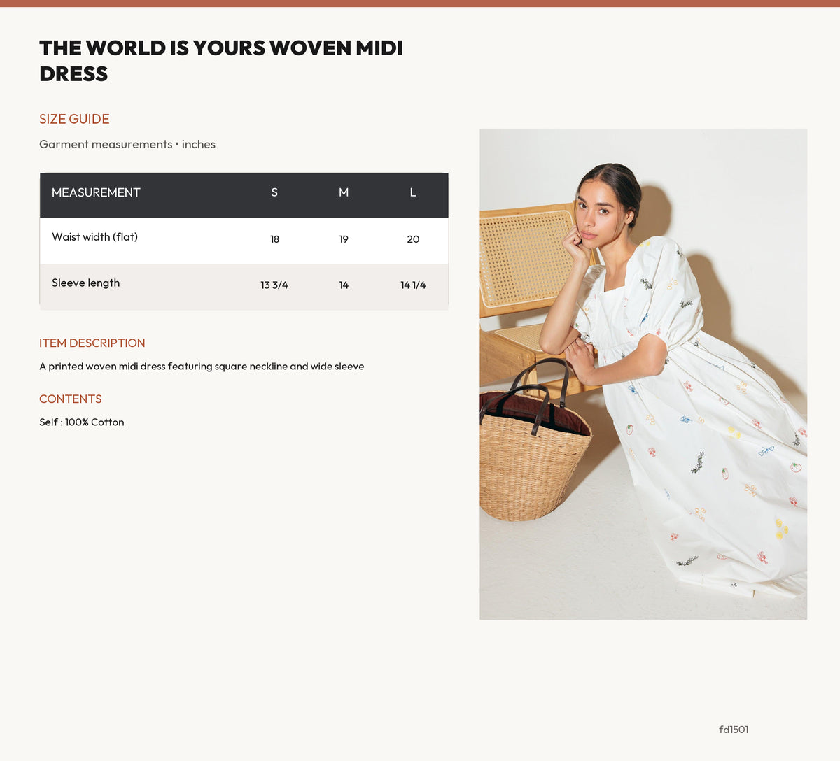 THE WORLD IS YOURS WOVEN MIDI DRESS size chart