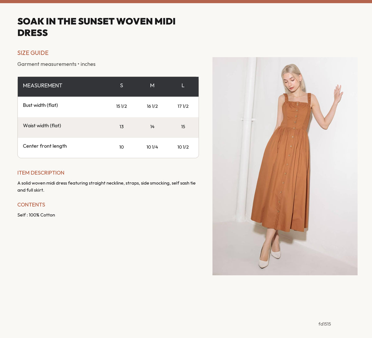 SOAK IN THE SUNSET WOVEN MIDI DRESS size chart
