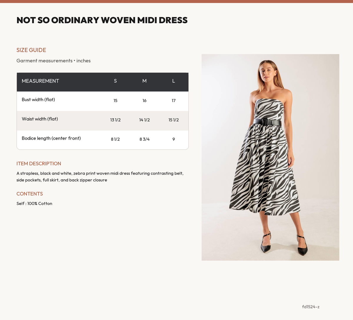 NOT SO ORDINARY WOVEN MIDI DRESS size chart