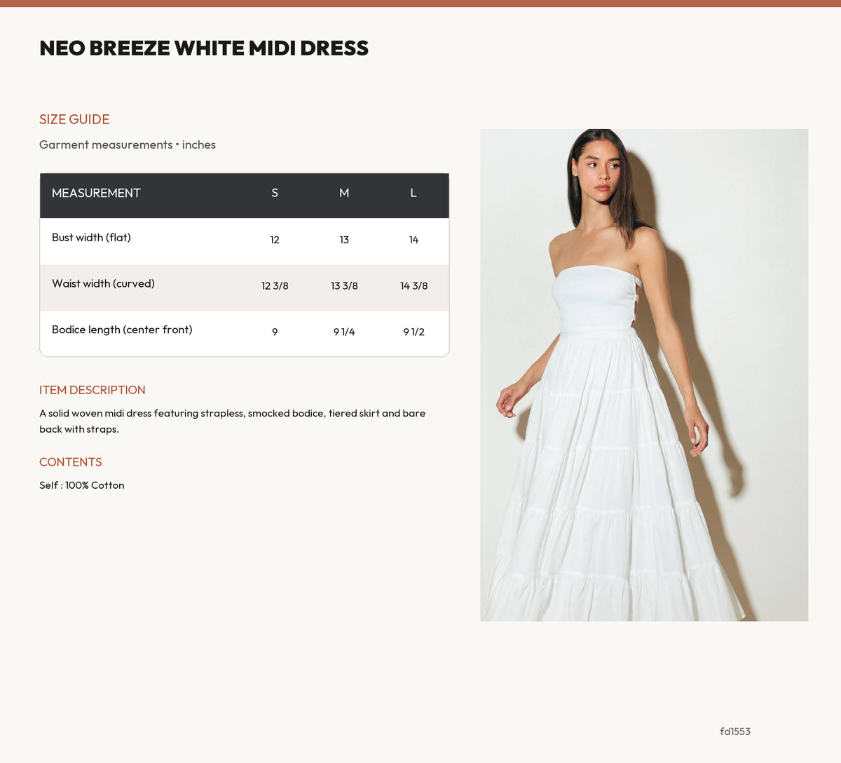 NEO BREEZE WHITE MIDI DRESS size chart
