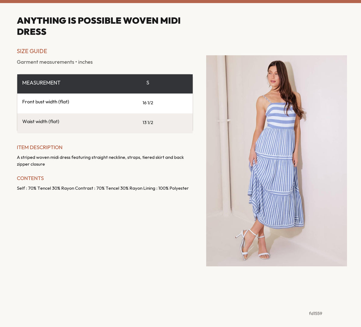ANYTHING IS POSSIBLE WOVEN MIDI DRESS size chart