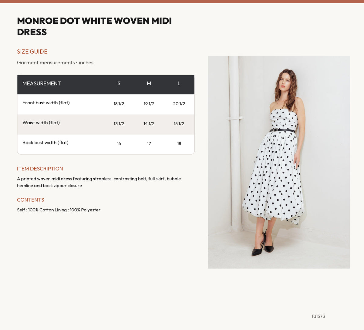 MONROE DOT WHITE WOVEN MIDI DRESS size chart