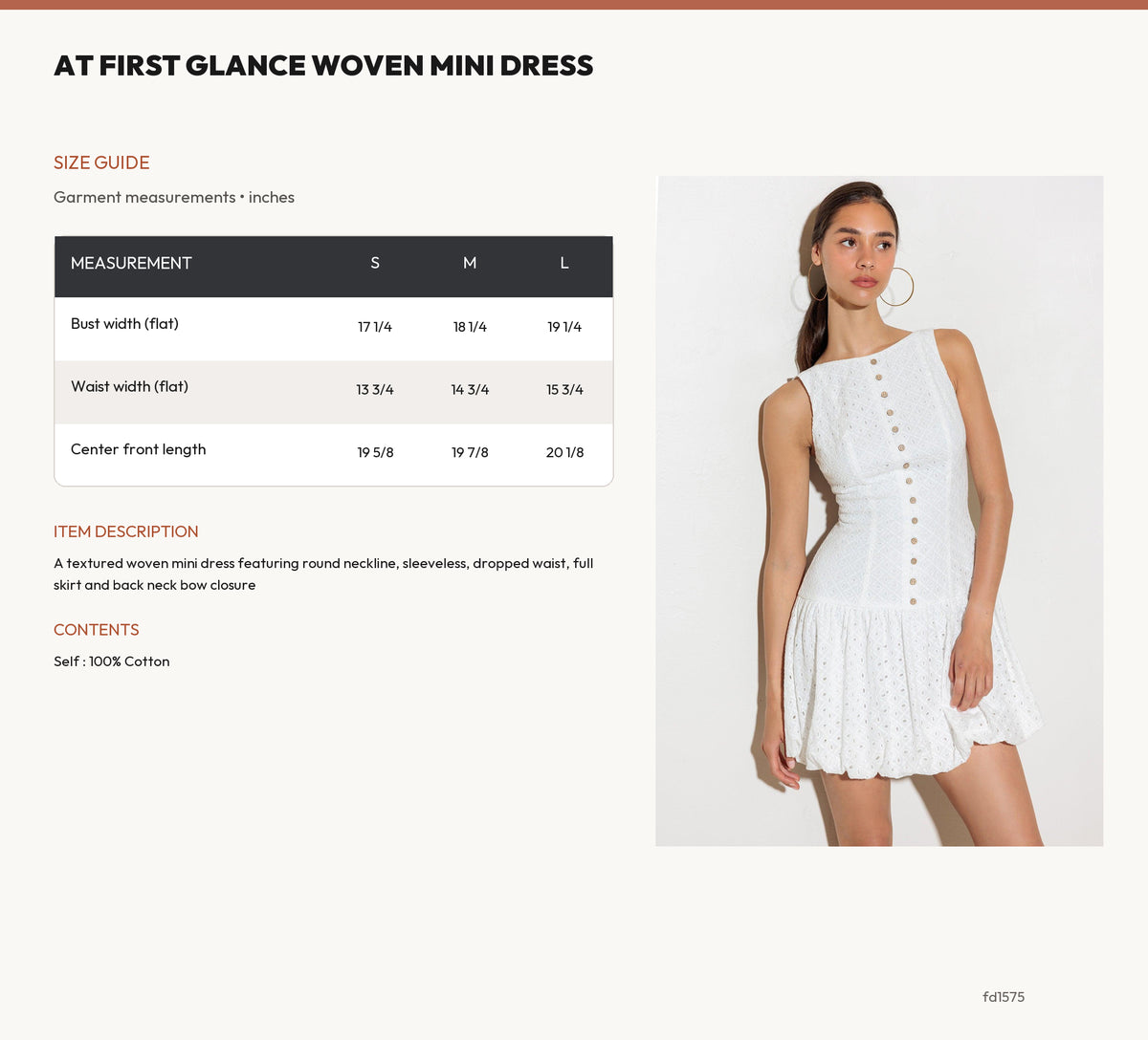AT FIRST GLANCE WOVEN MINI DRESS size chart