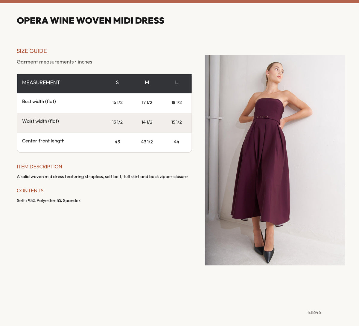 OPERA WINE WOVEN MIDI DRESS size chart