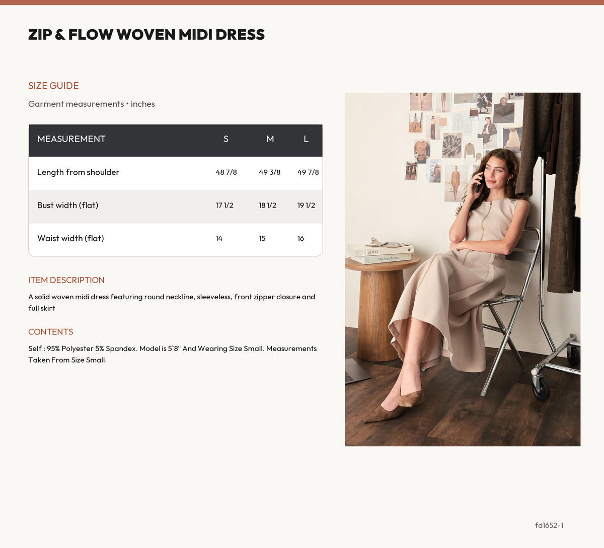 ZIP & FLOW WOVEN MIDI DRESS size chart