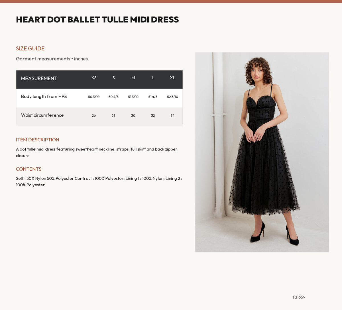 HEART DOT BALLET TULLE MIDI DRESS size chart