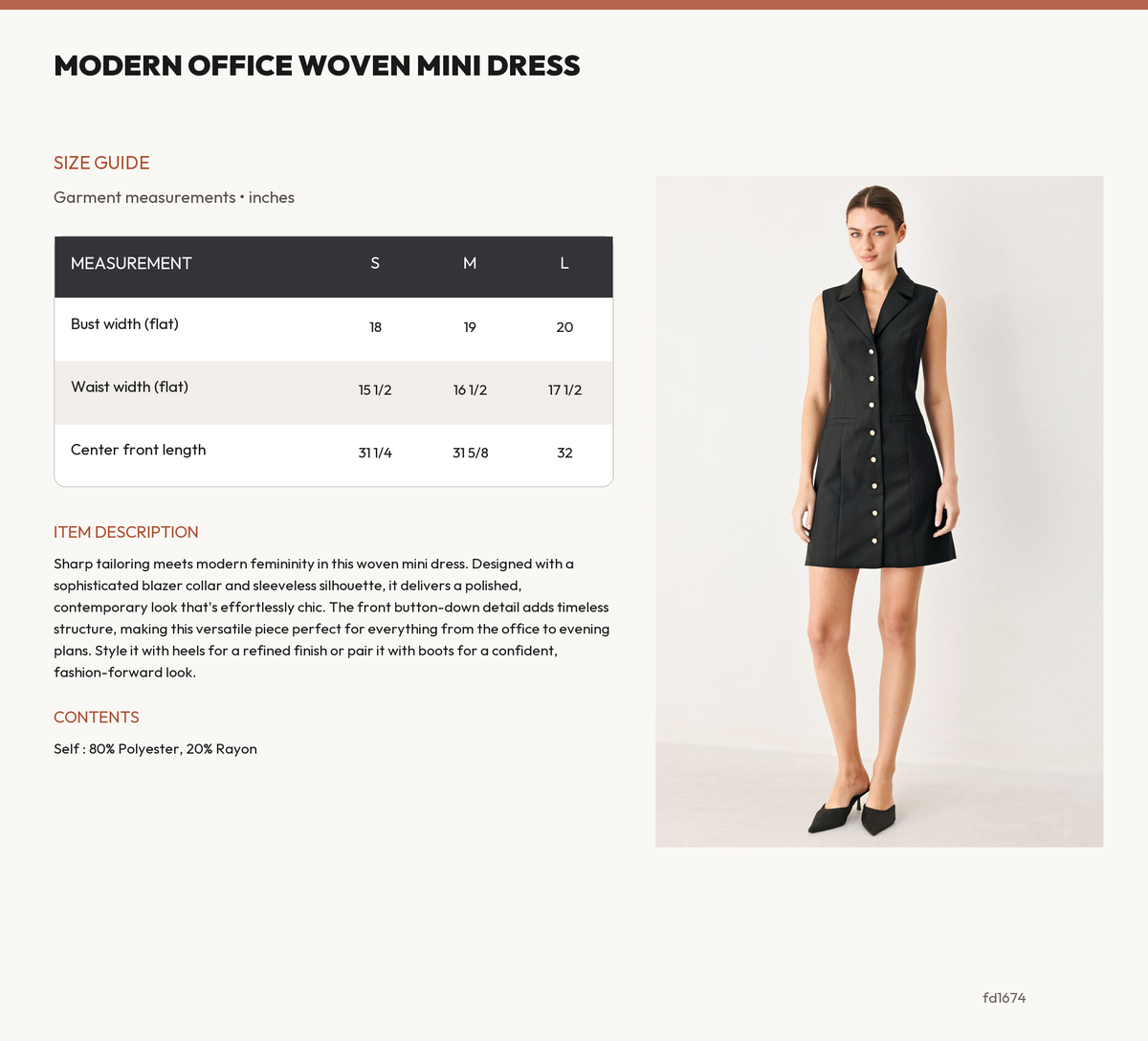 MODERN OFFICE WOVEN MINI DRESS size chart