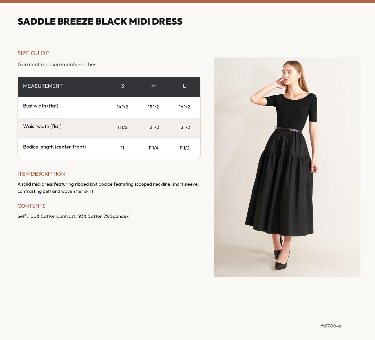 SADDLE BREEZE BLACK MIDI DRESS size chart