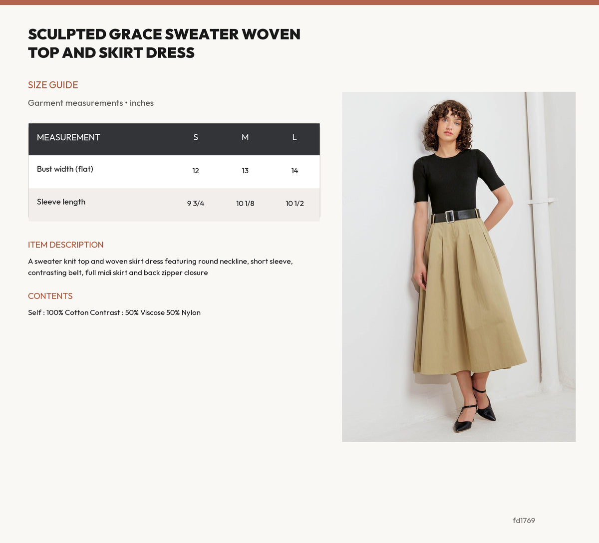 SCULPTED GRACE SWEATER WOVEN TOP AND SKIRT DRESS size chart