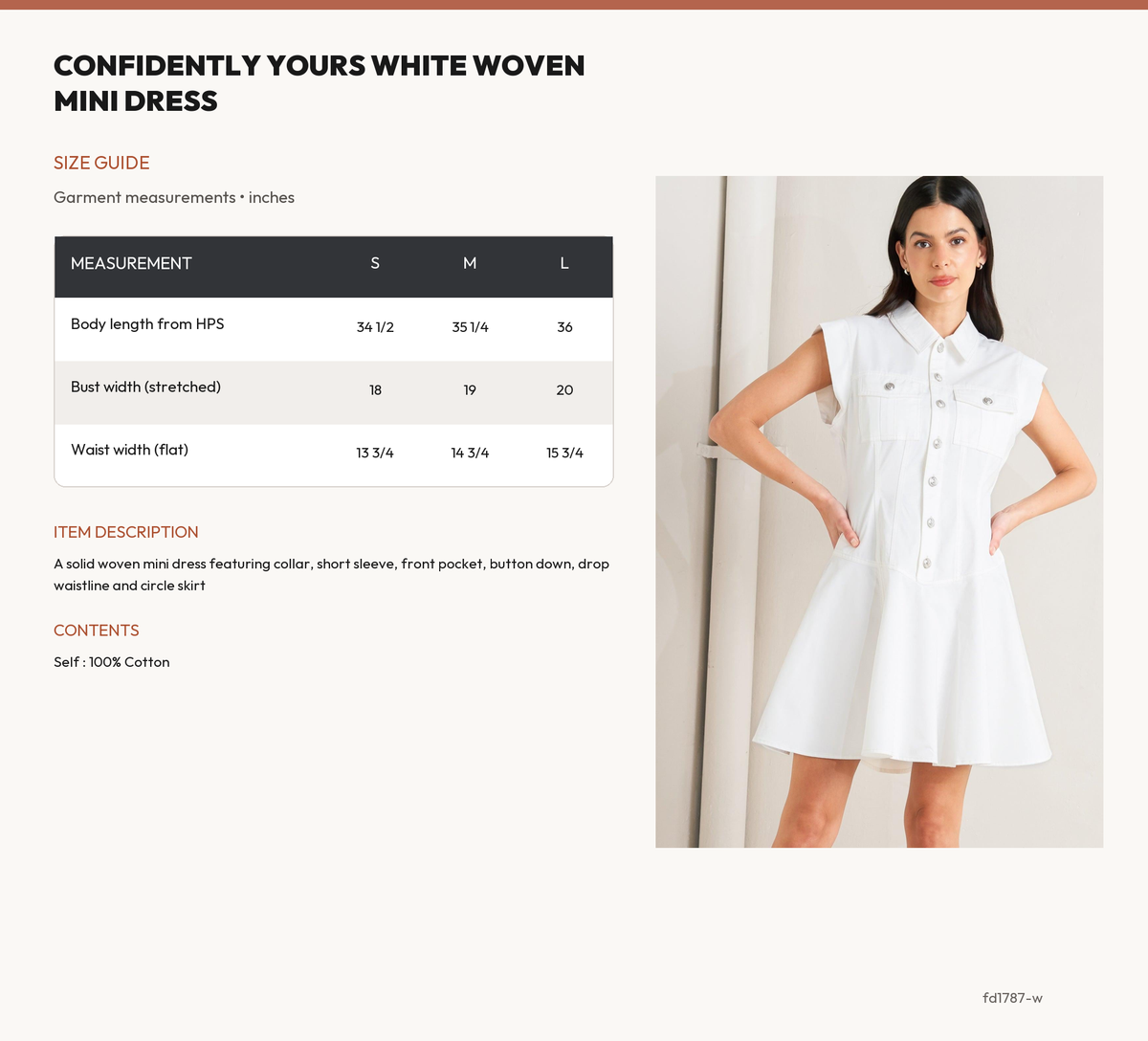 CONFIDENTLY YOURS WHITE WOVEN MINI DRESS size chart