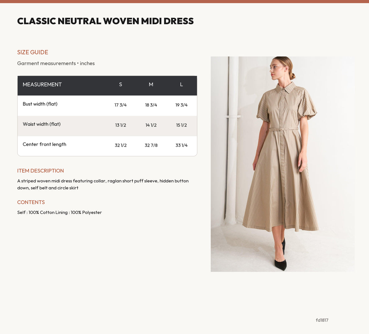 CLASSIC NEUTRAL WOVEN MIDI DRESS size chart