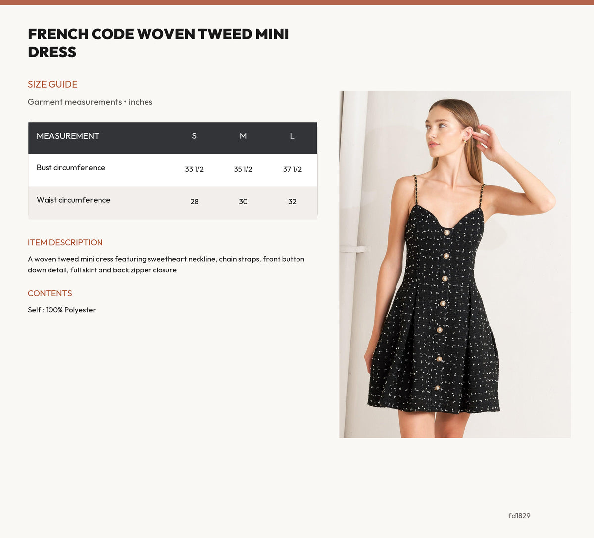 FRENCH CODE WOVEN TWEED MINI DRESS size chart