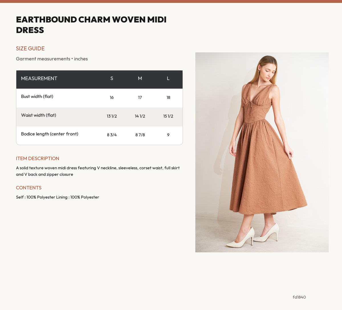 EARTHBOUND CHARM WOVEN MIDI DRESS size chart