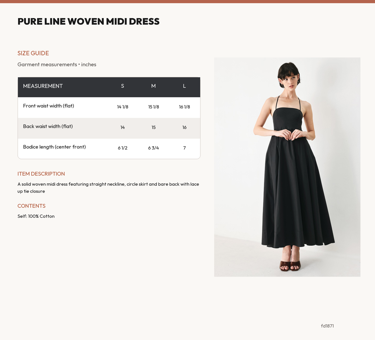 PURE LINE WOVEN MIDI DRESS size chart