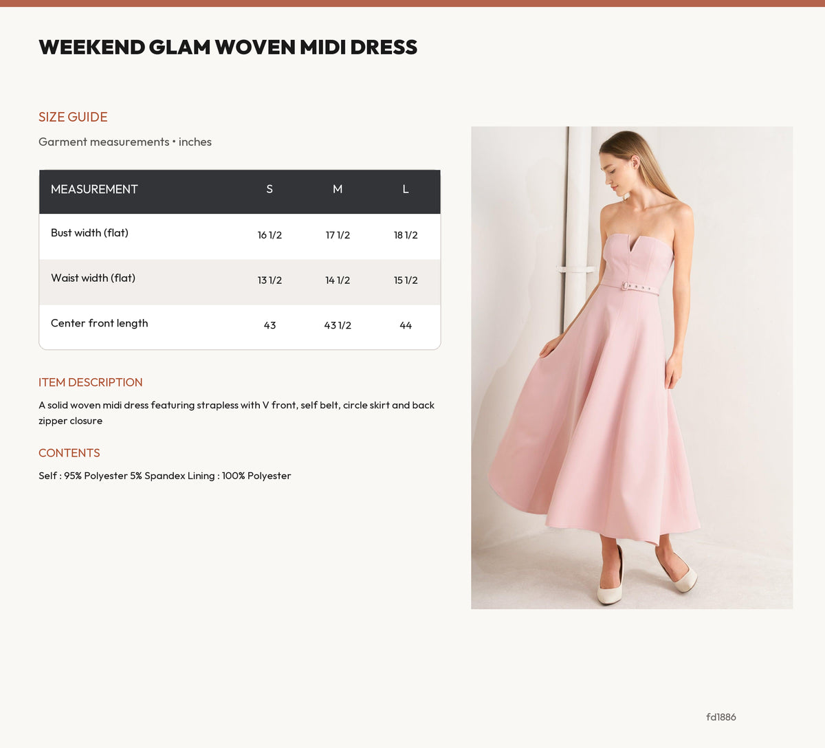WEEKEND GLAM WOVEN MIDI DRESS size chart