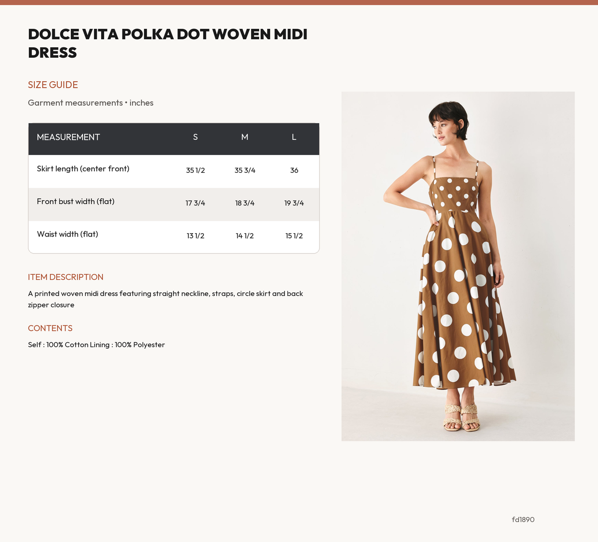 DOLCE VITA POLKA DOT WOVEN MIDI DRESS size chart
