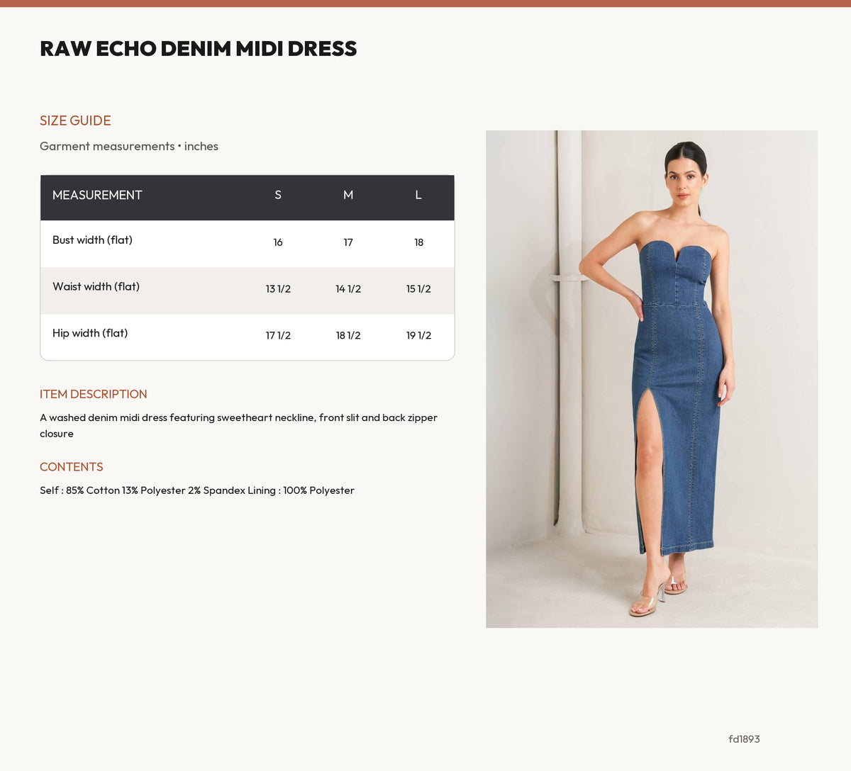 RAW ECHO DENIM MIDI DRESS size chart